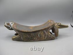 AntIque PNG Papua New Guinea Crocodile Headrest Carved Wood Carving Sepik Tiki