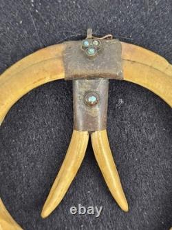 Antique 1800's Papua New Guinea Tribal Boar Tusk Head Hunter Necklace Shadow Box