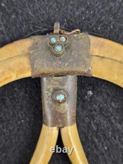 Antique 1800's Papua New Guinea Tribal Boar Tusk Head Hunter Necklace Shadow Box