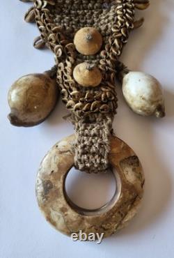 Antique 26 cowrie shell/stone Papua Nw Guinea tribal pectoral ornament necklace