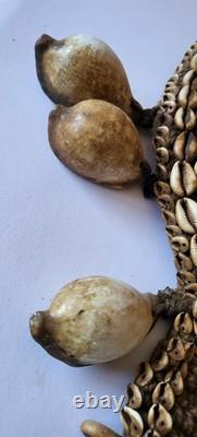 Antique 26 cowrie shell/stone Papua Nw Guinea tribal pectoral ornament necklace