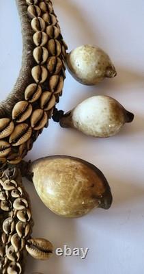 Antique 26 cowrie shell/stone Papua Nw Guinea tribal pectoral ornament necklace