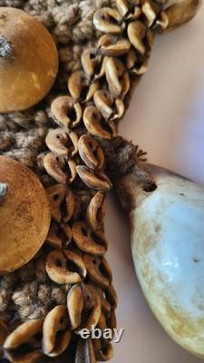 Antique 26 cowrie shell/stone Papua Nw Guinea tribal pectoral ornament necklace