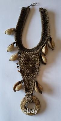 Antique 26 cowrie shell/stone Papua Nw Guinea tribal pectoral ornament necklace