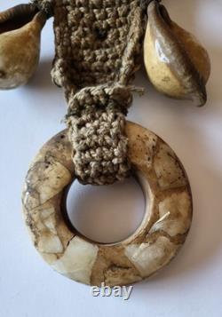 Antique 26 cowrie shell/stone Papua Nw Guinea tribal pectoral ornament necklace
