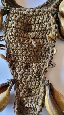 Antique 26 cowrie shell/stone Papua Nw Guinea tribal pectoral ornament necklace