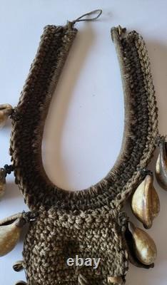 Antique 26 cowrie shell/stone Papua Nw Guinea tribal pectoral ornament necklace