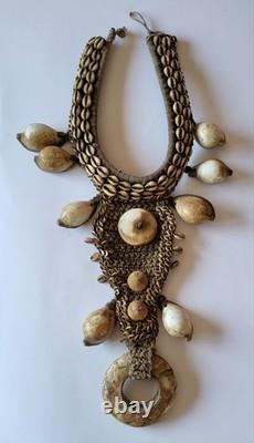Antique 26 cowrie shell/stone Papua Nw Guinea tribal pectoral ornament necklace