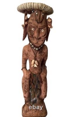 Antique 85cm High Papua New Guinea Carved Tribal Chief Statue Was $598 Now $250