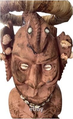 Antique 85cm High Papua New Guinea Carved Tribal Chief Statue Was $598 Now $250