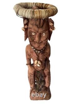 Antique 85cm High Papua New Guinea Carved Tribal Chief Statue Was $598 Now $250