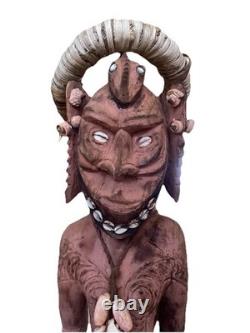 Antique 85cm High Papua New Guinea Carved Tribal Chief Statue Was $598 Now $250