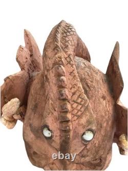 Antique 85cm High Papua New Guinea Carved Tribal Chief Statue Was $598 Now $368