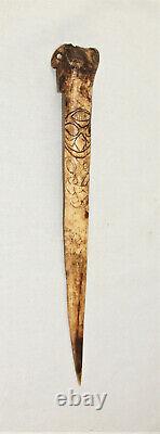 Antique Bone Dagger from Papua New Guinea on Lucite Presentation Stand