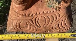 Antique Carved Papua New Guinea Cowrie Eyed Chief Wearing A Lizard Head Dress
