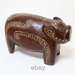Antique Massim Culture Milne Bay Papua New Guinea Carved And Inlaid Wood Pig