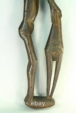 Antique PAPUA NEW GUINEA Carved Black Wood Man Hunter Figure 19.5 Huon Tribes