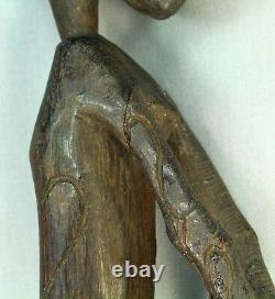 Antique PAPUA NEW GUINEA Carved Black Wood Man Hunter Figure 19.5 Huon Tribes