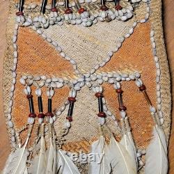 Antique Papua New Guinea Asmat Clan Design Shaman Bag Natural Fiber Feather