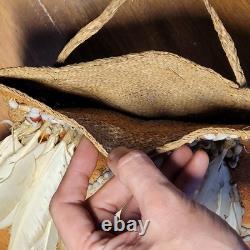 Antique Papua New Guinea Asmat Clan Design Shaman Bag Natural Fiber Feather