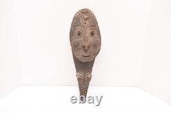 Antique Papua New Guinea Sepik River Wooden Mask Cowrie Shells 17.5 Long