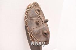 Antique Papua New Guinea Sepik River Wooden Mask Cowrie Shells 17.5 Long