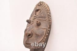 Antique Papua New Guinea Sepik River Wooden Mask Cowrie Shells 17.5 Long