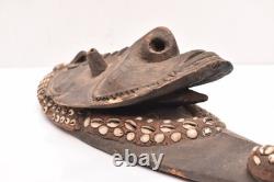Antique Papua New Guinea Sepik River Wooden Mask Cowrie Shells 17.5 Long