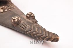 Antique Papua New Guinea Sepik River Wooden Mask Cowrie Shells 17.5 Long