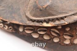 Antique Papua New Guinea Sepik River Wooden Mask Cowrie Shells 17.5 Long