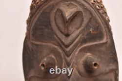 Antique Papua New Guinea Sepik River Wooden Mask Cowrie Shells 17.5 Long