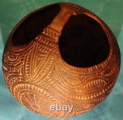 Antique large round coconut carved from Papua New Guinea, Madang province Coco