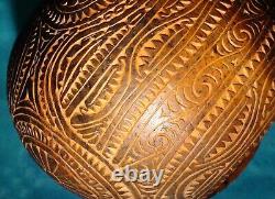 Antique large round coconut carved from Papua New Guinea, Madang province Coco