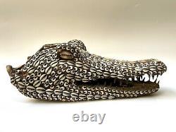 Antique rear Papua New Guinea ceremonial alligator head mask seashell 19-20th C