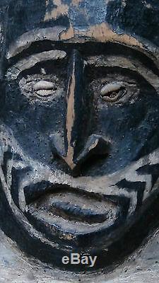 Antique18c Papua New Guinea Wood Hand Carved Painted Tribal 4 Mask Faced Stool