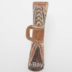 Asmat Hand Carved Painted Papua New Guinea White, Red & Green Musical Drum 21 T
