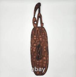 Asmat Hand Carved Wood Shield Panel Tribal Papua New Guinea Indonesian 34x9