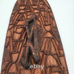 Asmat Hand Carved Wood Shield Panel Tribal Papua New Guinea Indonesian 34x9