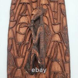 Asmat Hand Carved Wood Shield Panel Tribal Papua New Guinea Indonesian 34x9