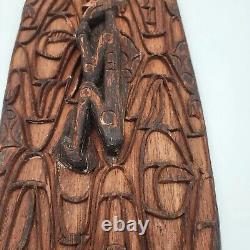 Asmat Hand Carved Wood Shield Panel Tribal Papua New Guinea Indonesian 34x9