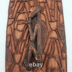Asmat Hand Carved Wood Shield Panel Tribal Papua New Guinea Indonesian 34x9