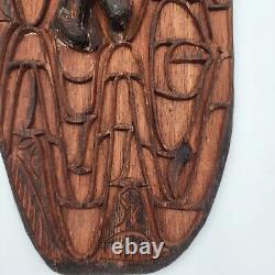 Asmat Hand Carved Wood Shield Panel Tribal Papua New Guinea Indonesian 34x9