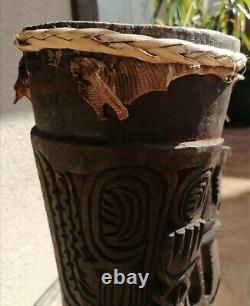 Asmat Tribal Wooden Drum, Irian Jaya, Papua New Guinea Art