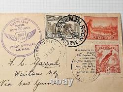 Australia 1934 FFC Round Trip Cover t Lae Papua New Guinea + Rare Mail Bag Label