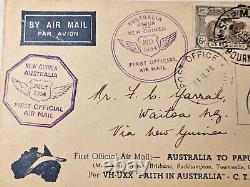 Australia 1934 FFC Round Trip Cover t Lae Papua New Guinea + Rare Mail Bag Label