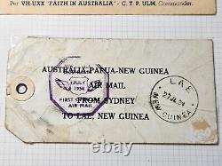 Australia 1934 FFC Round Trip Cover t Lae Papua New Guinea + Rare Mail Bag Label