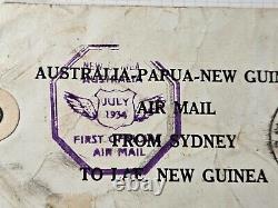 Australia 1934 FFC Round Trip Cover t Lae Papua New Guinea + Rare Mail Bag Label