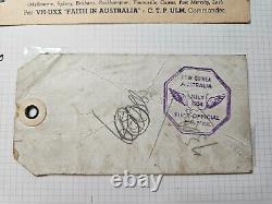 Australia 1934 FFC Round Trip Cover t Lae Papua New Guinea + Rare Mail Bag Label