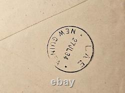 Australia 1934 FFC Round Trip Cover t Lae Papua New Guinea + Rare Mail Bag Label