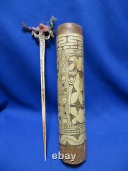 C 1900 Lime Container Bone Spatula Papua New Guinea Yamok Tribe Sepic River Area